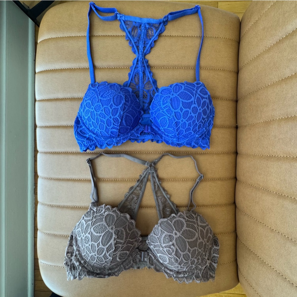 PINK Victoria's Secret Blue and Gray Racerback Bra Set of Two Sz 32C